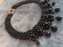 Vintage schicke schwarze Glas Halskette Collier 50er