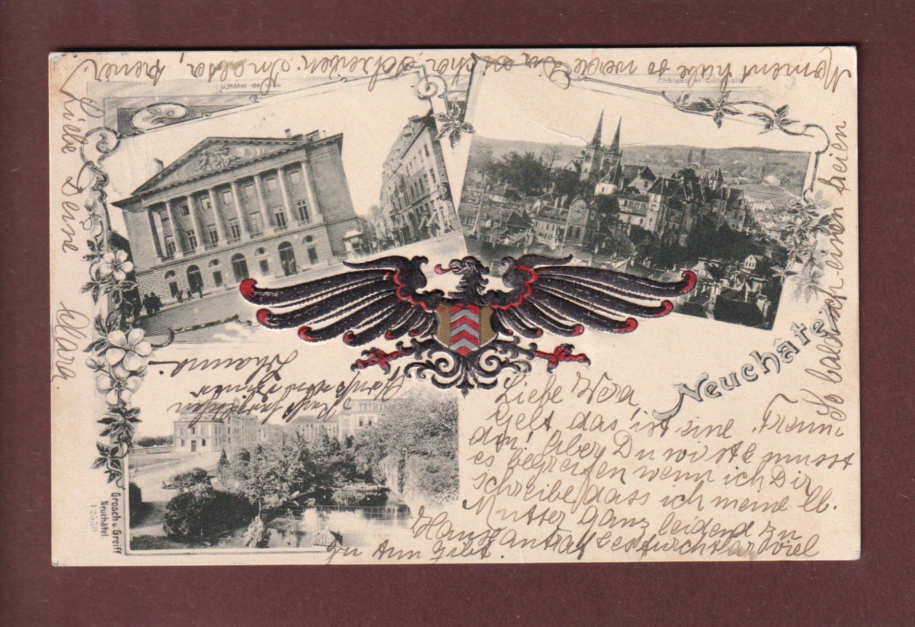 Cartoline postali: NEUCHÂTEL - Multivues - 1902 // aminci et pli // – Usato da Pully venduto da nicecards