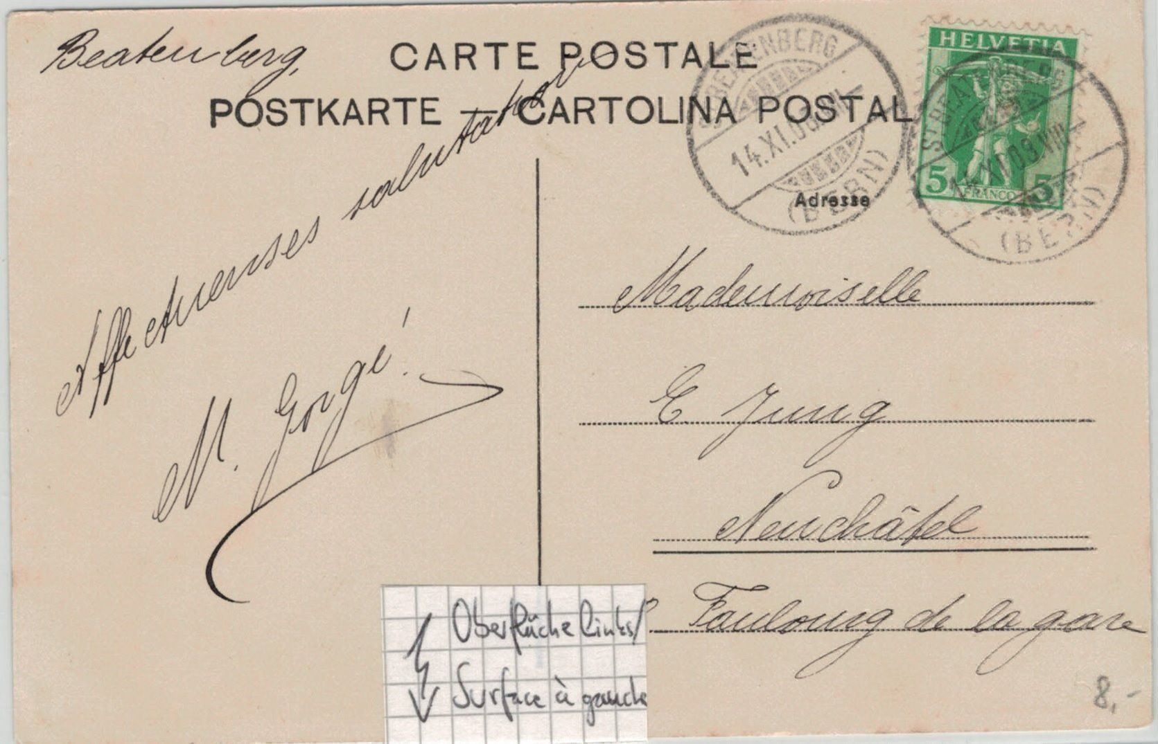 Cartoline postali: St. Beatenberg Hotel Beatrice 1908 BE 5 – Usato da Fribourg venduto da philafri 1