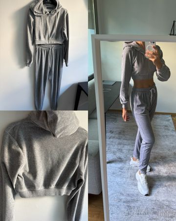 Pretty Little Things grey velour set hoodie + pants (size M)