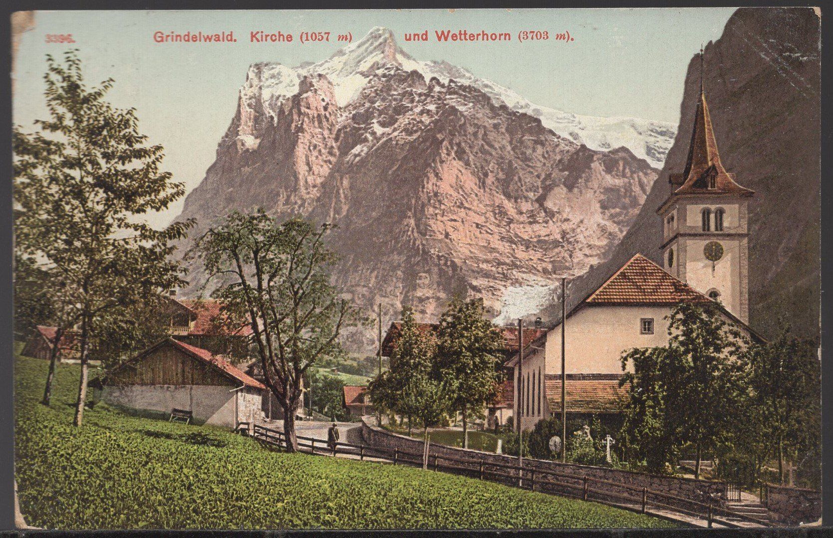 Cartoline postali: Grindelwald - Kirche und Weterhorn  1910 – Usato da Aarau venduto da kufi44