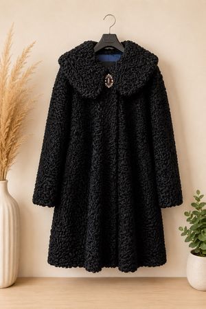 LISKA Elegant Black Astarkhan (karakul)Lamb Fur Coat (New)