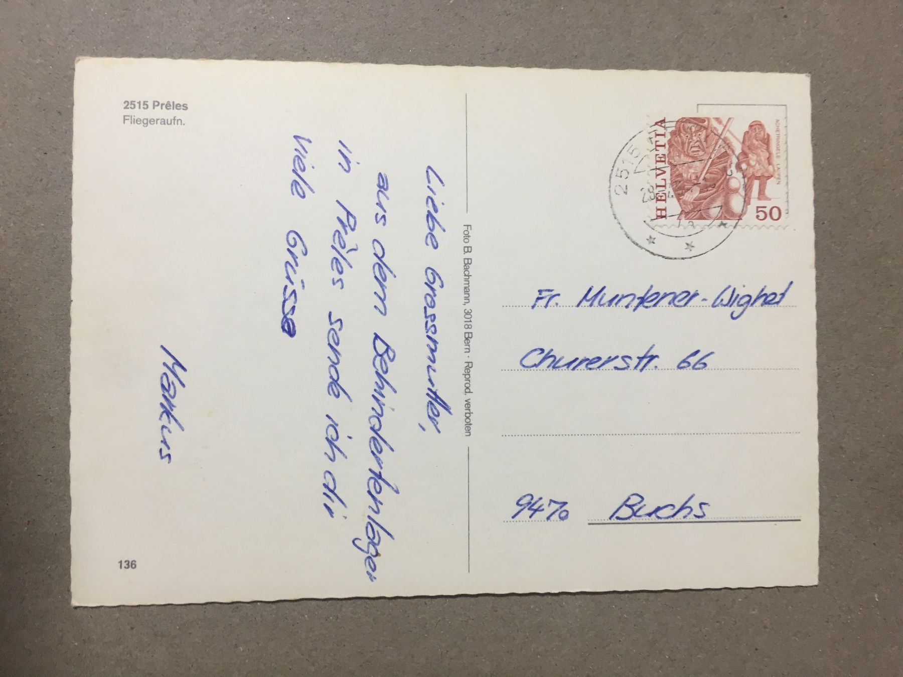 Ansichtskarten: Preles Bern Flugaufnahme 1984 – Gebraucht aus Küttigen von Melisch1000 1