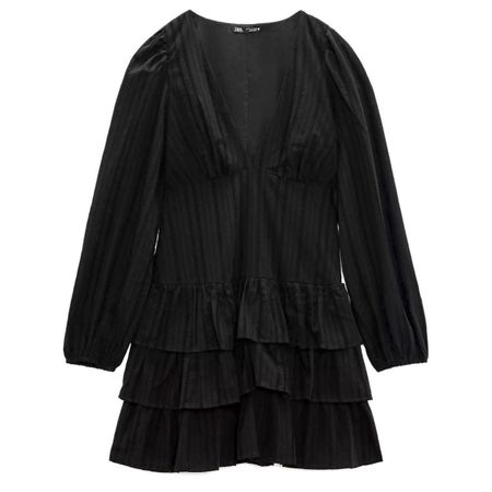 Zara Black Ruffled Mini Dress - Long Sleeve