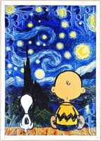 Death NYC Pop Art Druck Van Gogh Night City Charlie & Snoopy