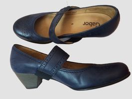 Gr. 39 GABOR blaue Pumps Leder mit Elastik am Riehmchen