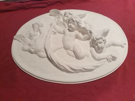 Weihnachtliche Gips-Engel Relief Platte - Wanddeko Top!