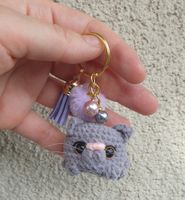 Amigurumi Schlüsselanhänger mit Katze Grau  Neu, handge
