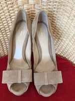 Fendi Beige Suede Peep Toe Bow Platform High Heels size 39