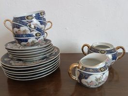 Set tazzine tè porcellana decoro blu oro 15 pezzi