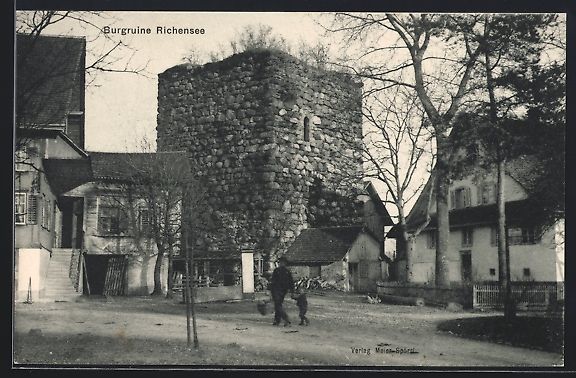 Cartoline postali: Hitzkirch /LU, Burgruine Richensee, Pano – Usato da Berlin venduto da bartko-reher