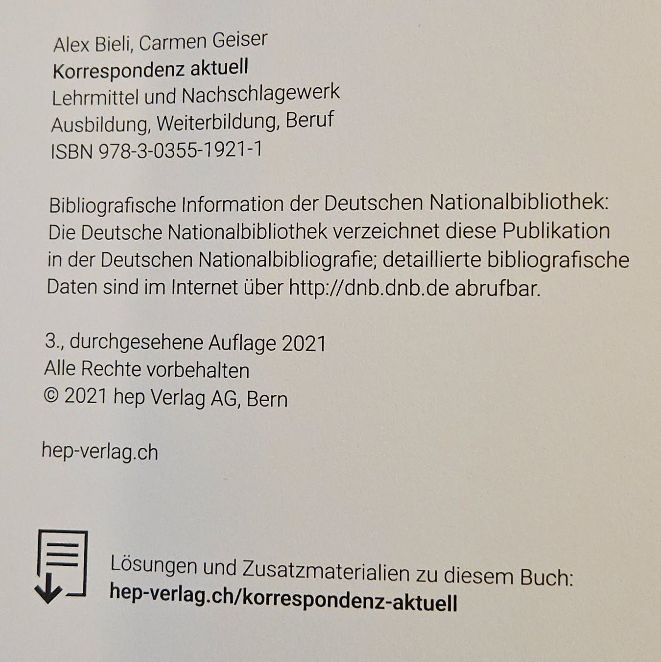 Libri: Korrespondenz - Alex Bieli, Carmen Geiser – Usato da Aesch BL venduto da mbe_96vl 1