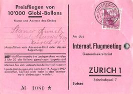 GLOBI Ballonflug vom FLUGMEETING Zürich 1937 UNTEREGGEN SG