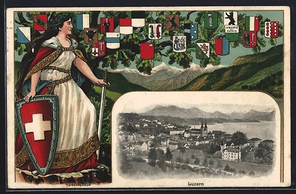 Ansichtskarten: Bern, Helvetia mit schweizer Wappen und  – Gebraucht aus Berlin von bartko-reher