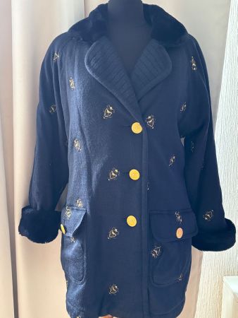 Manteau  bleu marine avec fausse  fourrure  HAUBER taille M