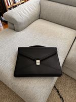 Lancel Paris Black Textured Leather Envelope Briefcase / Doc