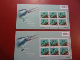 2010, 2 KLEINBOGEN, POSTFRISCH + AUSGABETAG, DINOSAURIER