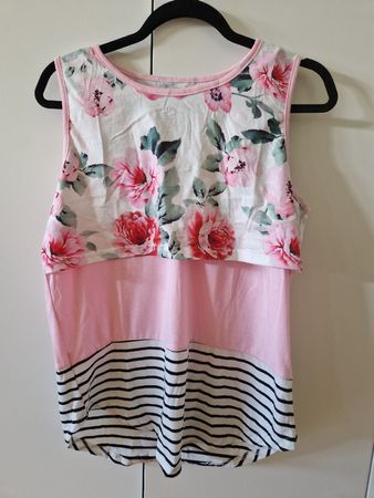 Damen Stillshirt Blumenmuster Rosa Weiss Grösse L