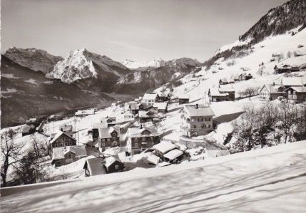 Cartoline postali: AMDEN (SG) Winteransicht "Brugg" mit Glarneralpen. – Usato da Schlieren venduto da Rapaelli