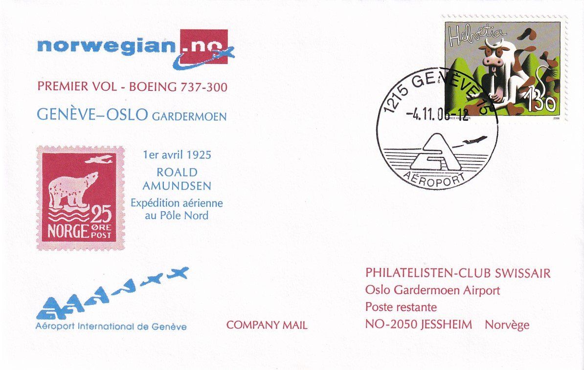 Tutti i francobolli: Erstflug Norwegian Genf - Oslo 2006 – Usato da Baar venduto da Asmara111