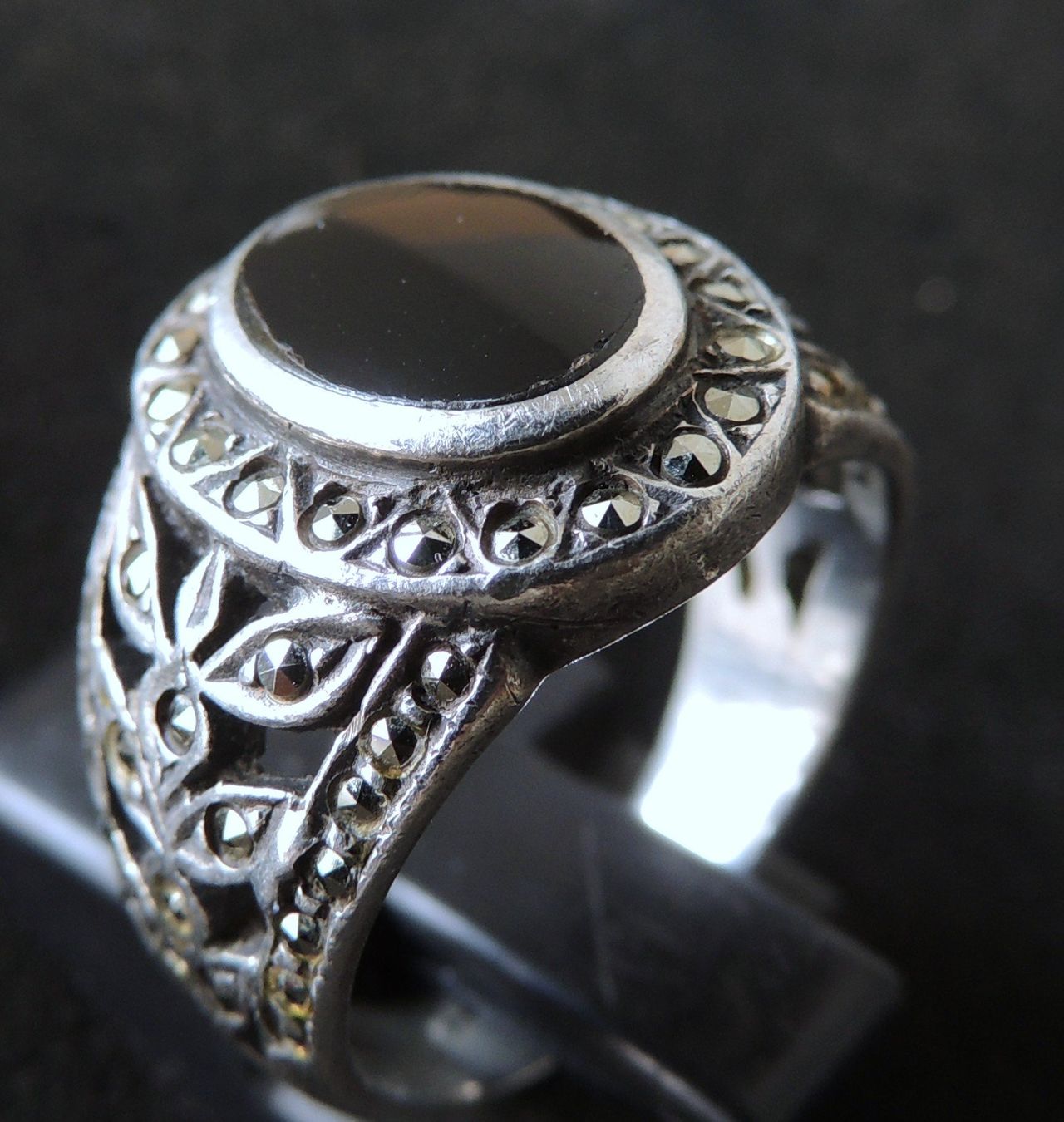 Anelli: Silber 925 Fingerring mit Gagat und Markasit – Usato da Waldenburg venduto da schaller707 2