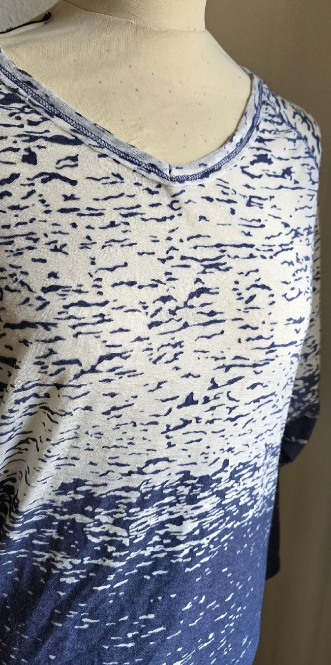 Zara Top: Top oversize bleu et blanc, manches longues taille S – Usato da Genève venduto da Saleena 4