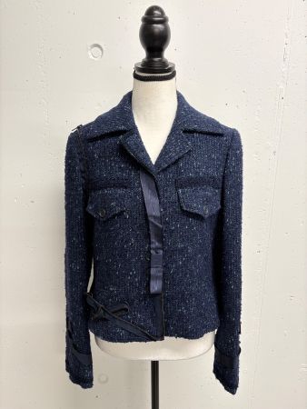 Moschino Tweed Jacke Blazer Gr. 40 blau Bouclé Luxus