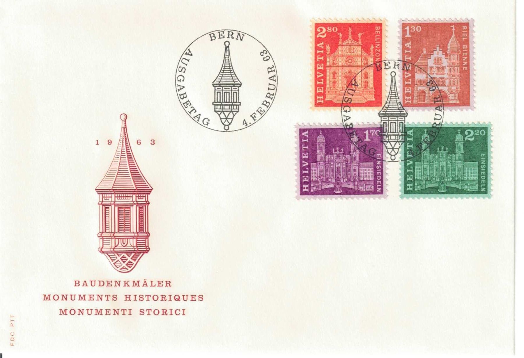 Alle Briefmarken: Baudenkmäler 1963 FDC – Gebraucht aus Olten von Pjotr8
