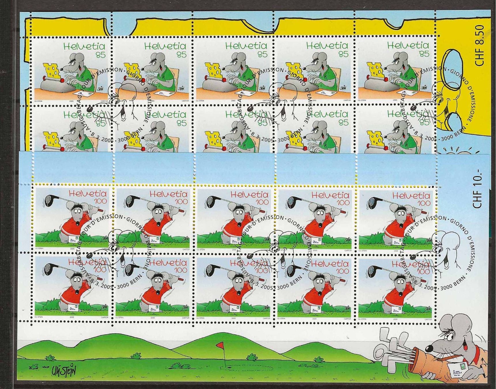 Tutti i francobolli: M1158 - Feuillet Comics Uli Stein  B4 1er jour – Usato da Trélex venduto da Phil_Albert