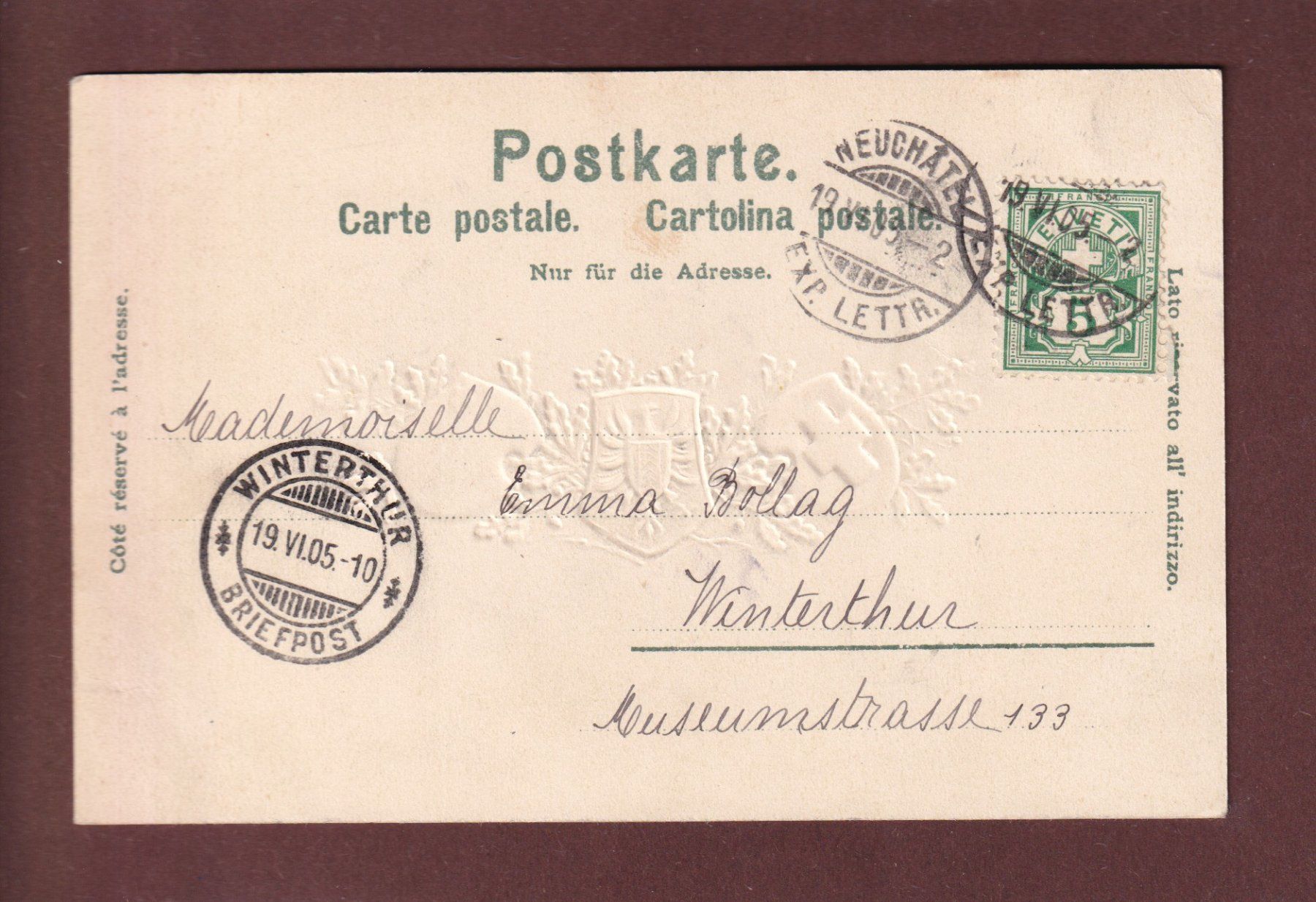 Cartoline postali: NEUCHÂTEL - Multivues - 1905 – Usato da Pully venduto da nicecards 1