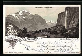 Litho Lauterbrunnen, Gruss vom Staubbach