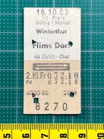 Winterthur - Flims Dorf, altes SBB Bahn Billett, 18.10.1983