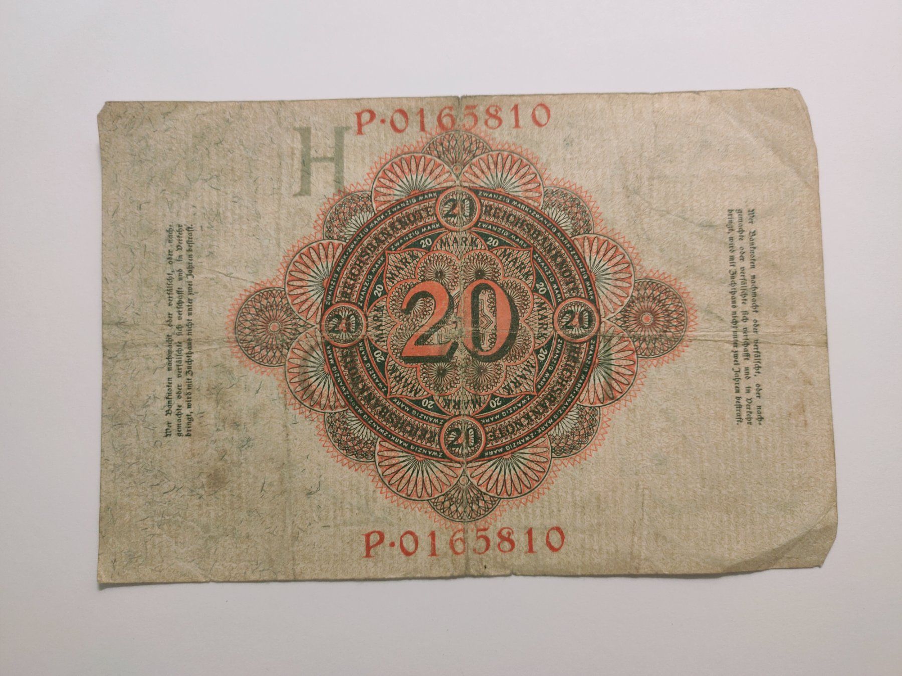 Banknoten: Reichsbanknote, 20 Mark, 1914, Berlin, Historisch – Gebraucht aus Zürich von Joer 1