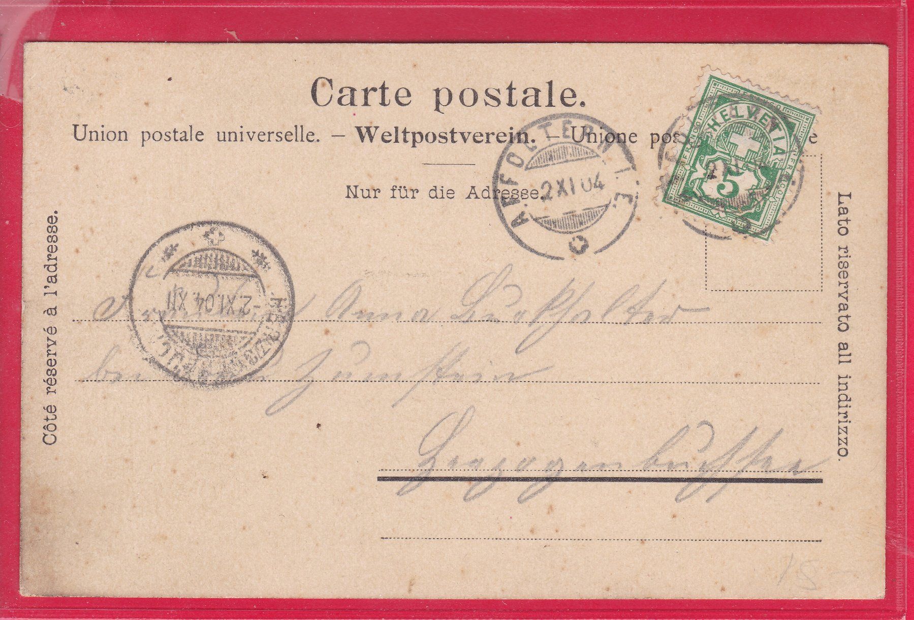 Cartoline postali: BURGDORF, 2.11.1904 – Usato da Oberrieden venduto da Gebirgsstelze 1