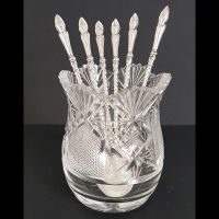 Antike Löffelvase American Brilliant 6 Silber Löffel um 1900