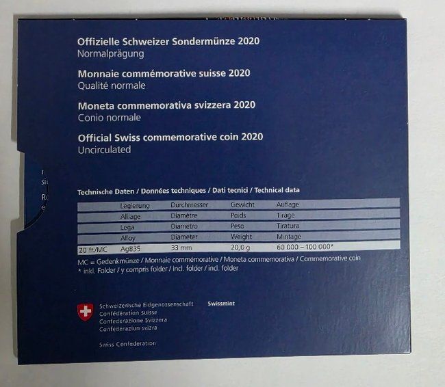 Tutti le monete: Roger Federer Folder 20.- Fr. Silbermünze – Nuovo e nell'imballaggio originale da Caslano venduto da Pspidi 2