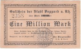 Boppard 1 Mil. Mark 10.08.1923 SS++-VZ