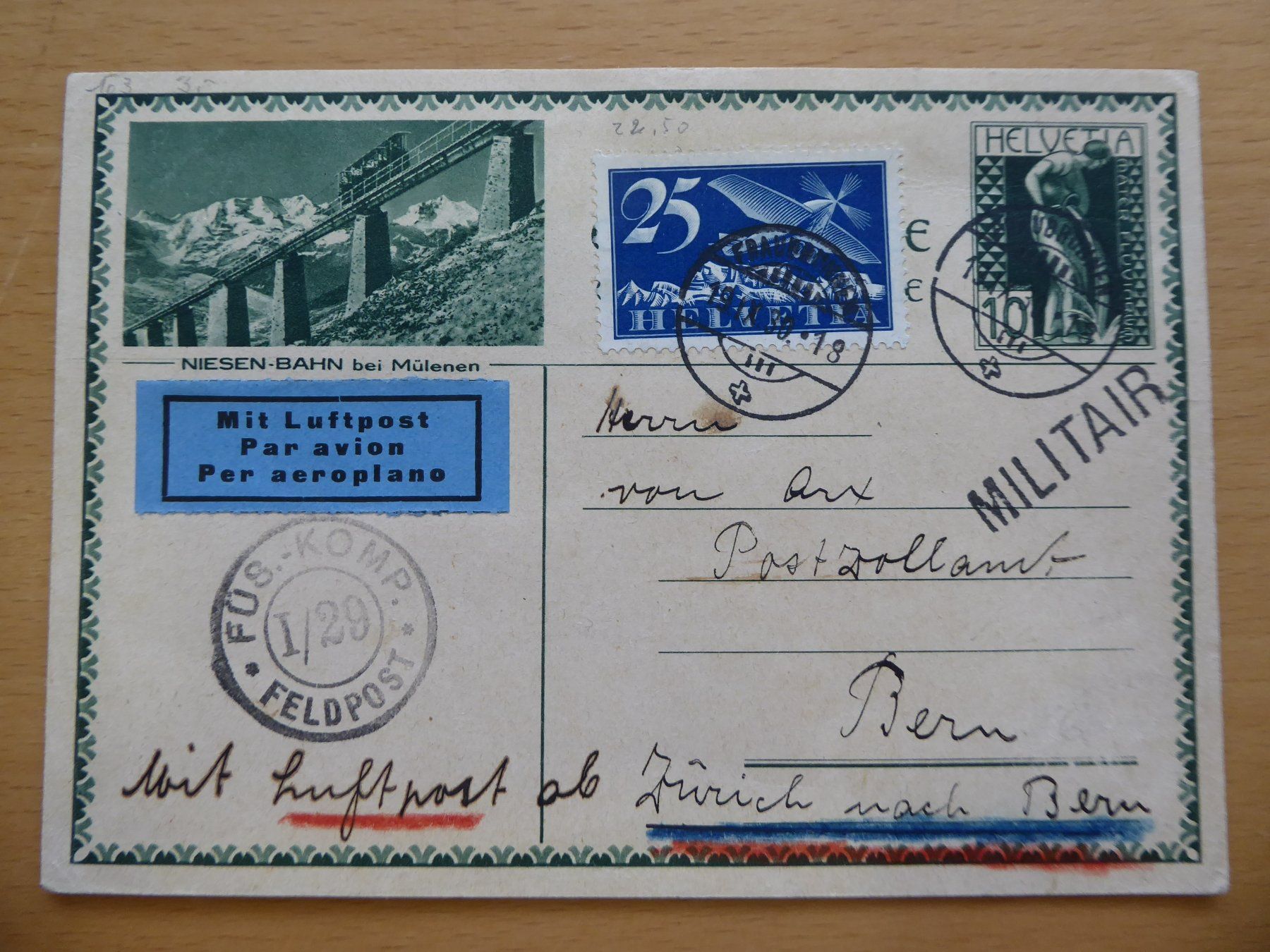 Tutti i francobolli: Tolle Postkarte MILITAR Feldpost mit Flugpost – Usato da Rothrist venduto da swisstools