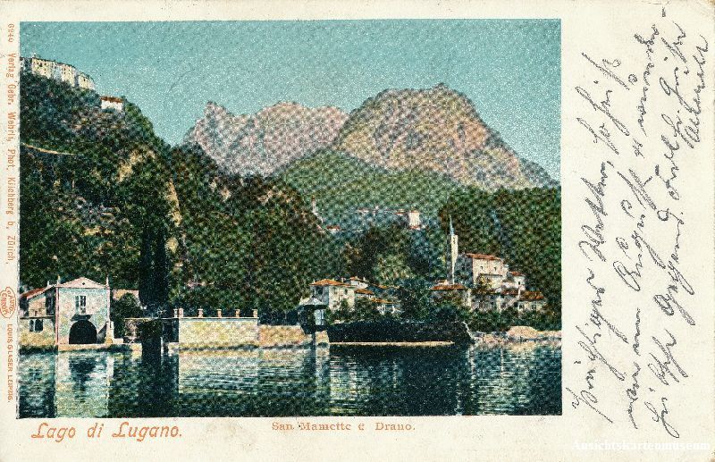 Cartoline postali: Lugano - San Mamette e Drano Ticino Litho 1901 – Usato da Emmenbrücke venduto da teestube