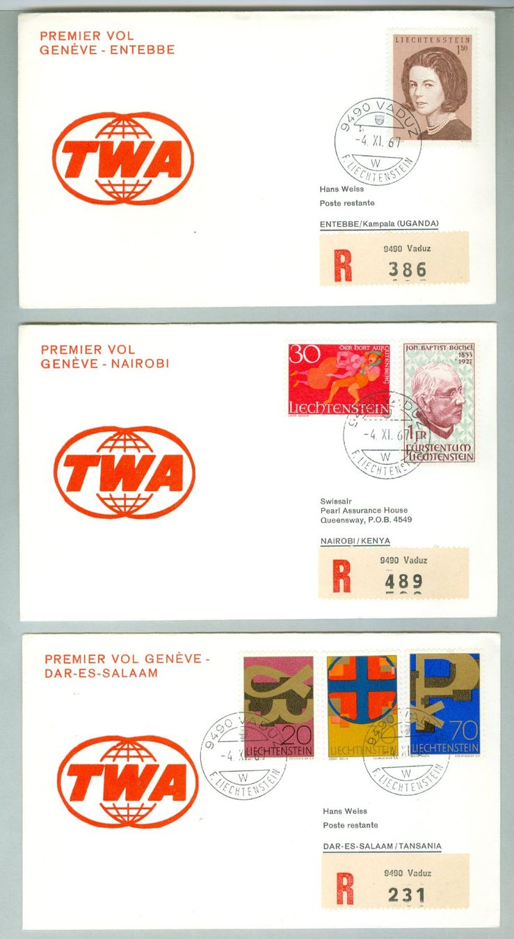 Alle Briefmarken: 1967 Liechtenstein Flugpost RF – Gebraucht aus Zürich von yago-rot