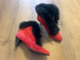 Vintage Ribelle Stiefeletten Wildleder Rot Pelz Gr 40