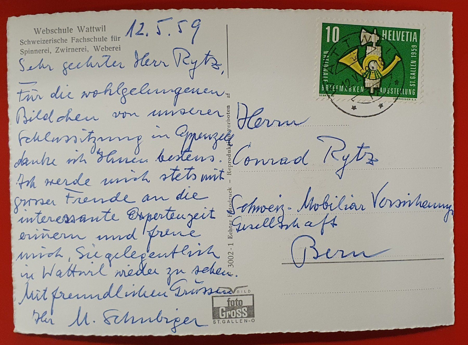 Ansichtskarten: Webschule Wattwil 1959, Flugaufnahme – Gebraucht aus Kreuzlingen von Rschweiz1 1