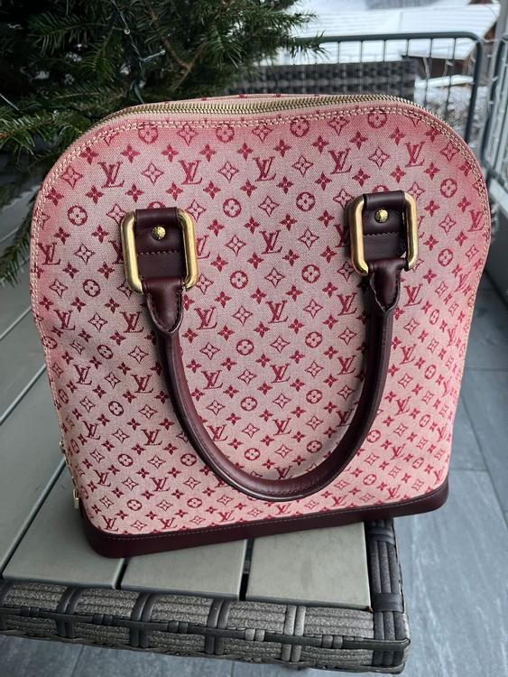 Auth LOUIS VUITTON Alma Haut Burgundy Monogram Mini Lin Hand Bag