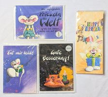 4er Set Vintage - Diddl - Geburtstags Karte - Genesungkarte