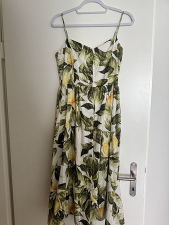 H&M linen blend lemon pattern dress