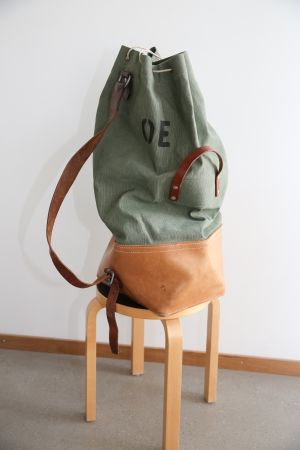 vintage swiss post/military heavy leather canvas bag