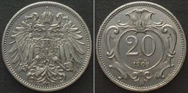 AUSTRIA. 20 Heller 1908, FRANZ JOSEPH I, nickel, PROOFLIKE