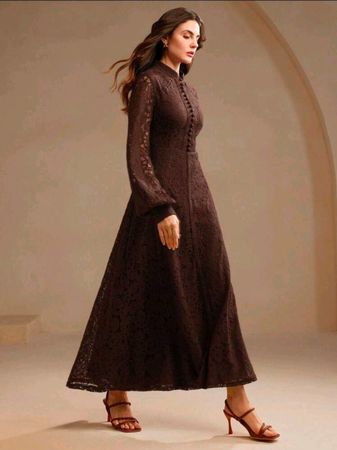 Langes Spitzenkleid - M - Schokobraun 5️⃣