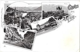 Thun Lithografie 4 Bilder Hauptgasse Thunerhof Burg etc.