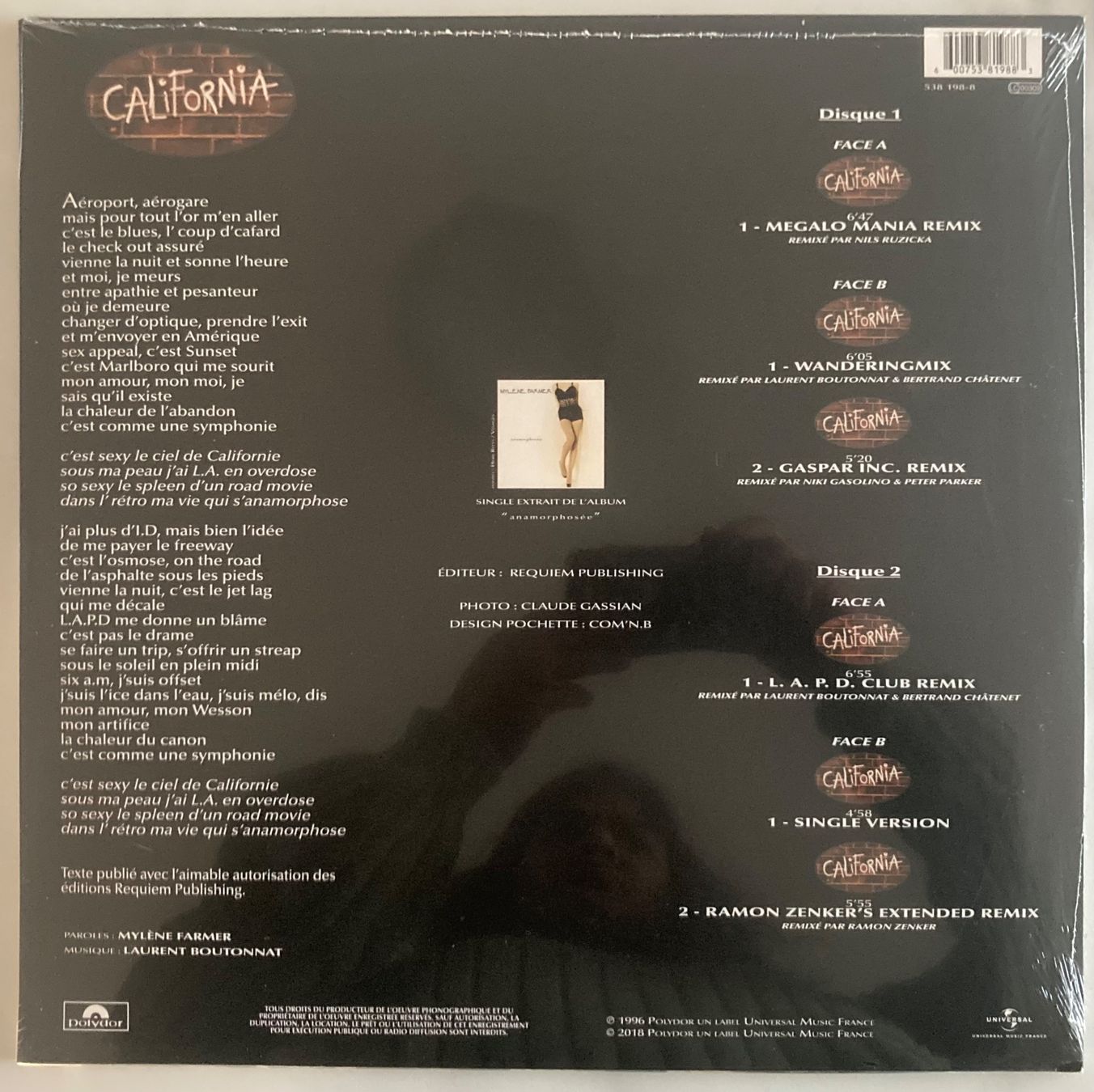Dischi in vinile: MYLÈNE FARMER - CALIFORNIA – Nuovo e nell'imballaggio originale da Poliez-Pittet venduto da Newtown-Records 1